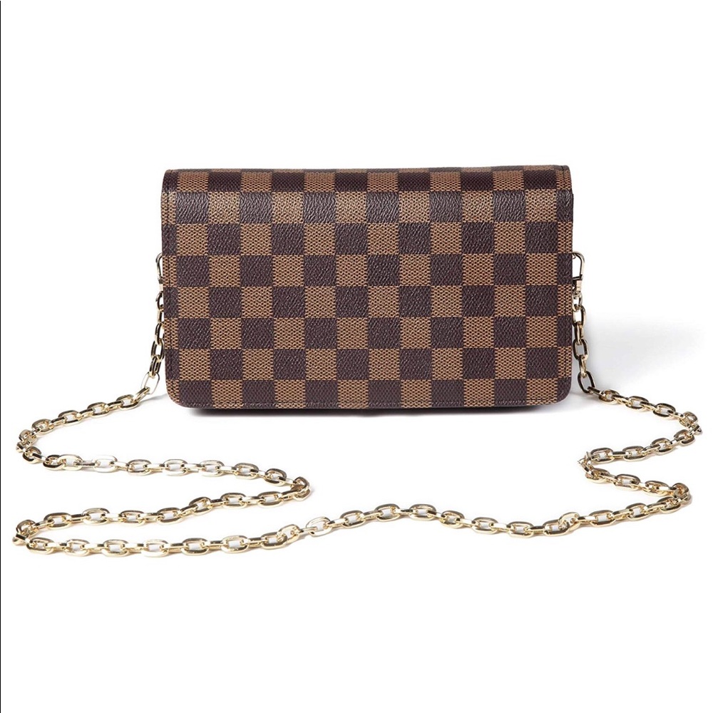 Daisy Rose Brown checkered crossbody chain bag